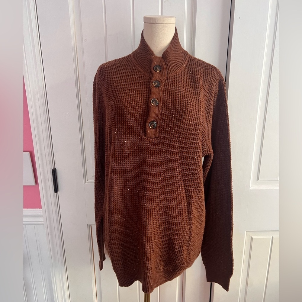 Alesbury Waffle Knit Henley Sweater Quarter Button Up 10% Wool Size Medium NWOT